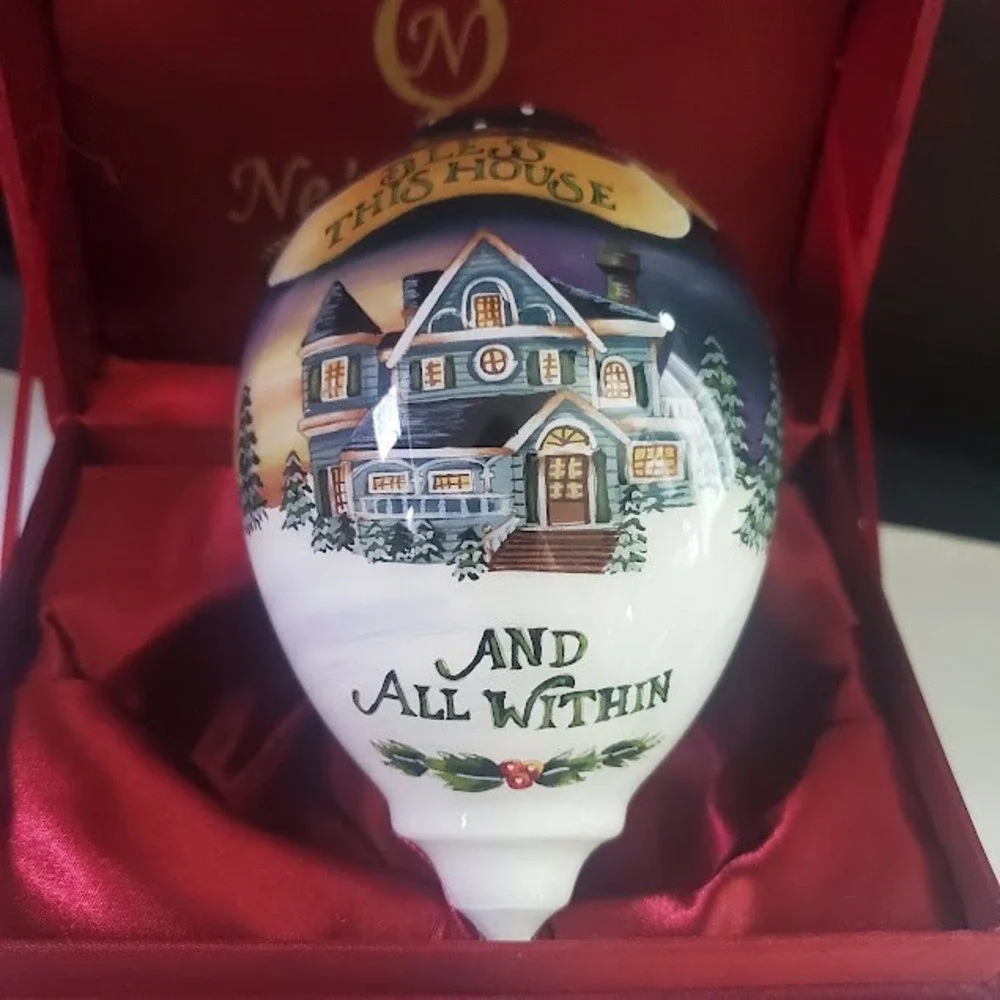 Ne'Qwa Art Bless This House Reverse Painted Glass Ornament Betty Padden Boxed